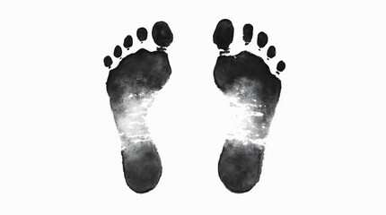 Monochromatic Artwork Featuring Two Ink-Style Human Footprints on a White Background