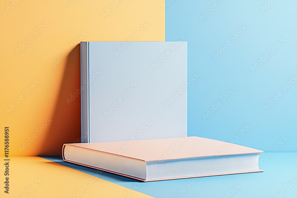 Poster Elegant Book Display with Minimalist Design on Pastel Background : Generative AI