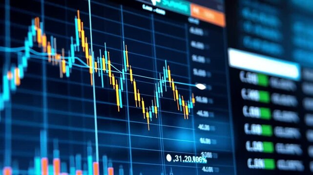 Abstract representation of stock market data and price trends on a digital screen.