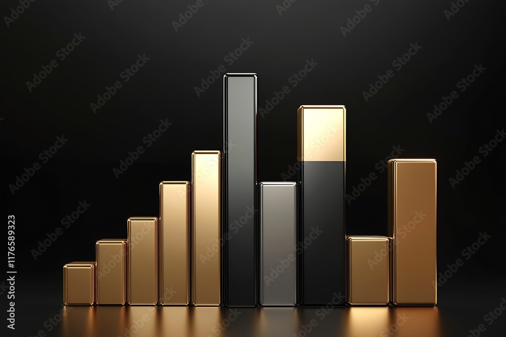Poster Abstract 3D Black and Gold Bar Chart on Dark Background for Financial Presentation : Generative AI