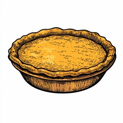 Hand-drawn illustration of a golden baked pie with a flaky crust.