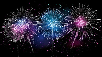 Fototapeta premium Fireworks Silhouette Silhouette of vibrant fireworks in a blank night sky
