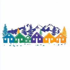 Obraz premium Colorful winter village nestled in snowy mountains.