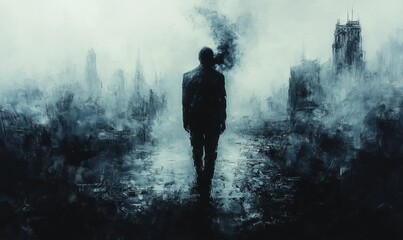 Obraz premium Here's a 10-word description of the image: Solitary figure walks