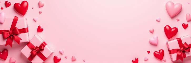 Valentine's Day Gift Boxes and Hearts on Pink Background, Romantic Celebration