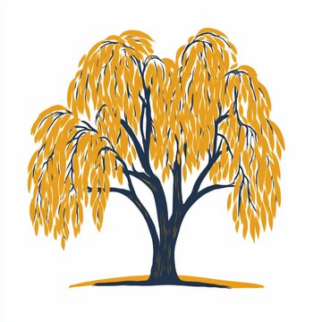 Autumnal weeping willow tree graphic illustration.