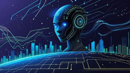  3D Render, Visualization of a Man Wearing Virtual Reality Glasses, Electronic Head Device, Avatar, Virtual Data, Ultraviolet Grid, Neon Light. User Interface. Player One Ready for the Game.