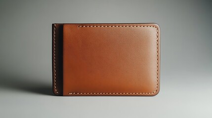 Brown leather wallet isolated on grey background.