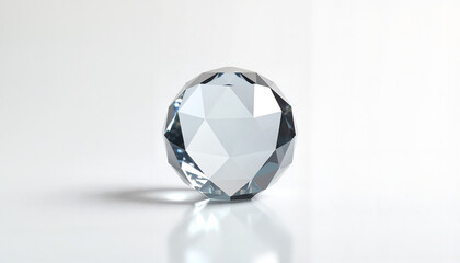 Fototapeta premium Cut crystal gemstone with a geometric shape on a white background with copy space