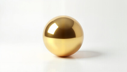 Shiny gold sphere with a reflective surface on a white background with copy space