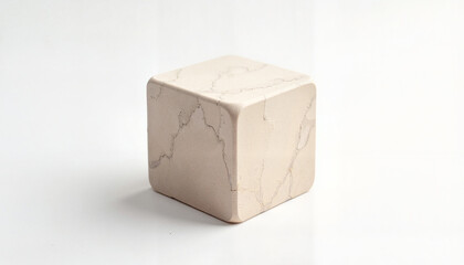 Fototapeta premium Sleek beige marble cube on white background with copy space