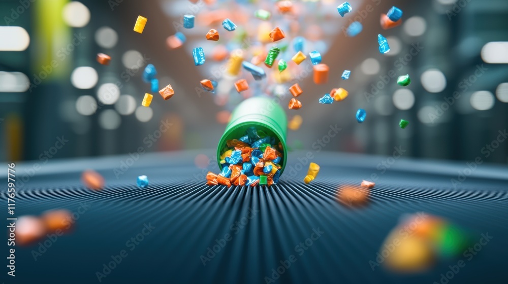 Poster a company implementing a recycling program and using biodegradable packaging materials, demonstratin