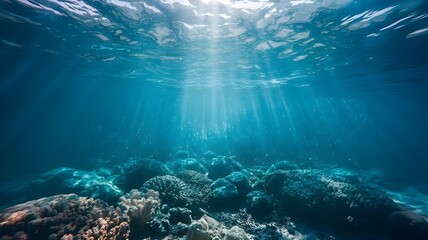  underwater coral reef with sunlight rays, perfect for marine life, ocean, and aquatic themes