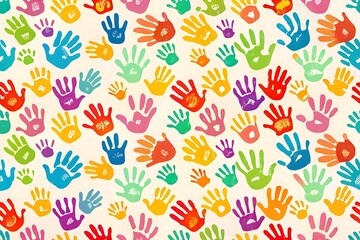 Colorful Handprints Pattern Unity Diversity Art