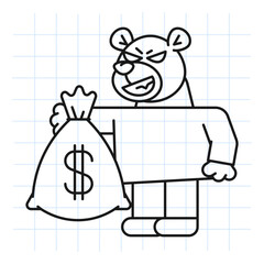 Doodle bear holds bag of money and smiles