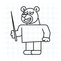 Doodle bear holds pointer and smiles