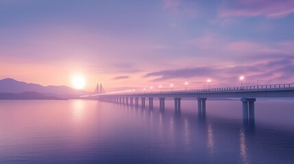 Obraz premium Landscape of the bridge over the sea at dusk