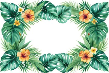 Tropical Floral Frame With Green Leaves