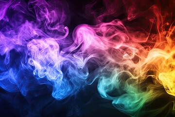 Abstract colorful smoke flowing on a dark background.