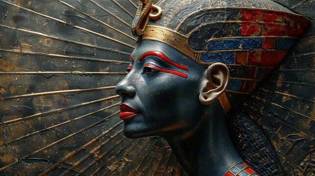 Ancient Egyptian Queen Portrait with Regal Headdress
