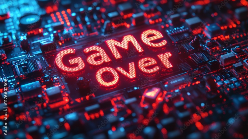 Fototapete abstract animation of game over text background.