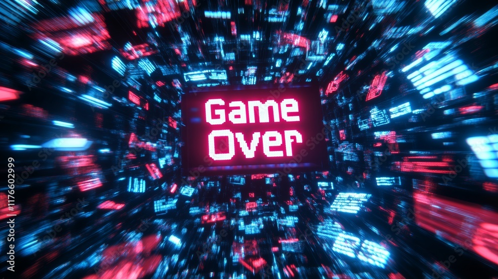 Fototapete abstract animation of game over text background.