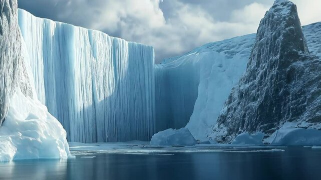 big ice wall at Gracier, majestic winter background