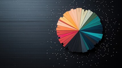 A pie chart divided into segments of different colors, representing proportions, market share, or distribution of data.