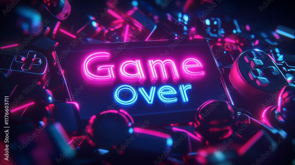 Fototapete abstract animation of game over text background.