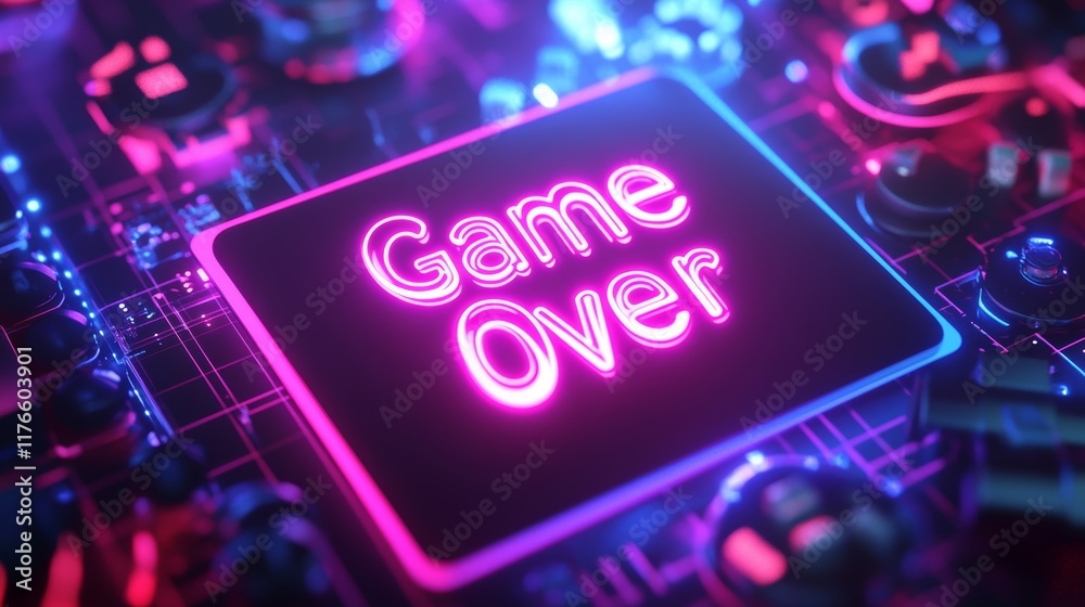 Fototapete abstract animation of game over text background.