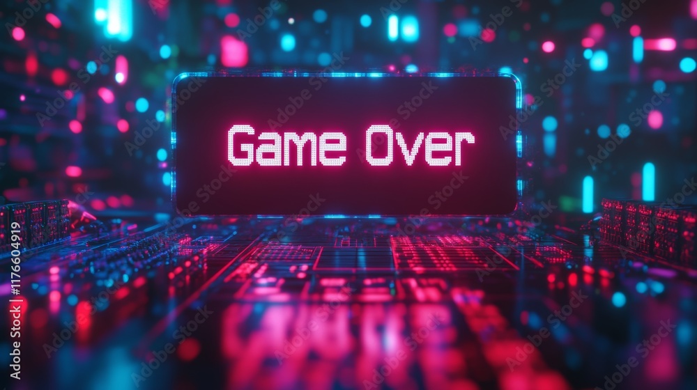 Fototapete abstract animation of game over text background.