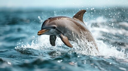 Dolphin leaping from the water, creating a spray of droplets. AI generative. .