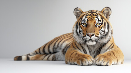Obraz premium stunning tiger resting gracefully, showcasing its majestic fur and striking features. This powerful animal embodies strength and beauty in serene pose