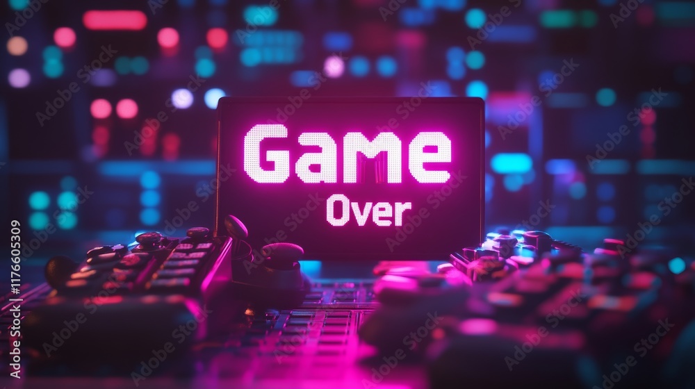 Fototapete abstract animation of game over text background.