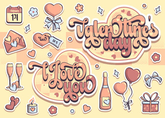 Cute horizontal illustration valentin's day items set
