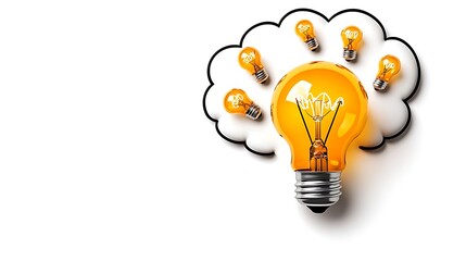 Fototapeta premium Glowing Light Bulbs in Cartoon Thought Bubble Design