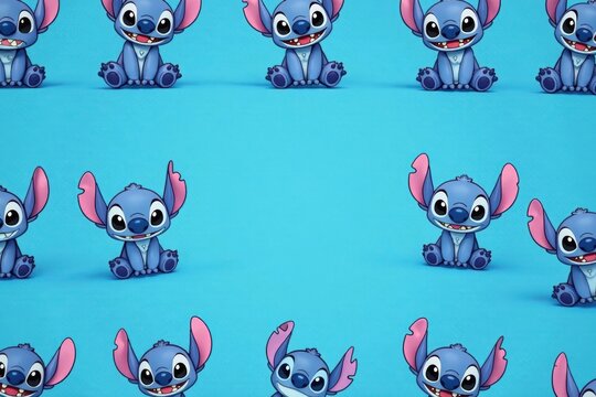Fototapeta Cute cartoon stitch pattern on blue background, colorful, background