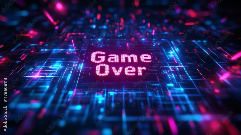 Fototapete abstract animation of game over text background.