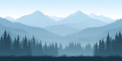 Obraz premium Majestic Mountains and Misty Forest A Serene Landscape for Wallpaper, Travel Brochures, and Nature Themed Designs