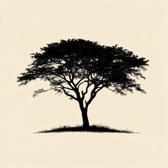Silhouette of a large tree against a light beige background.