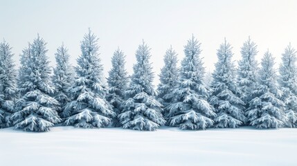 Naklejka premium Snow-covered fir trees against a white sky. AI generative. .