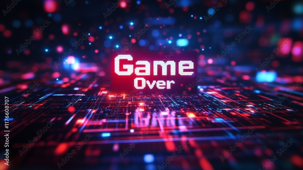 Fototapete abstract animation of game over text background.