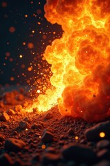 Bright orange and yellow energy burst with debris , destruction, flash