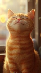 Fluffy Orange Tabby Cat Sitting Comfortably in a Cozy Indoor Setting Bathed in Soft Natural Light, Exuding a Peaceful and Serene Aura