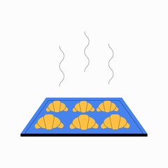 Tray of croissants in flat vector illustration symbolizing baking, pastries, and fresh baked goods, isolated on white background.