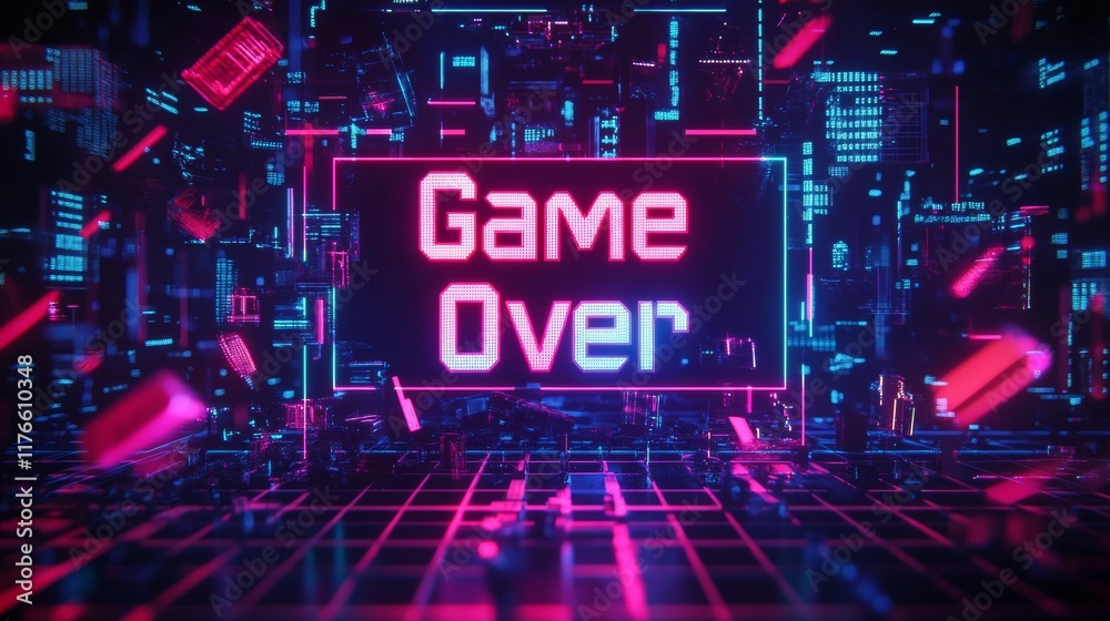 Fototapete abstract animation of game over text background.