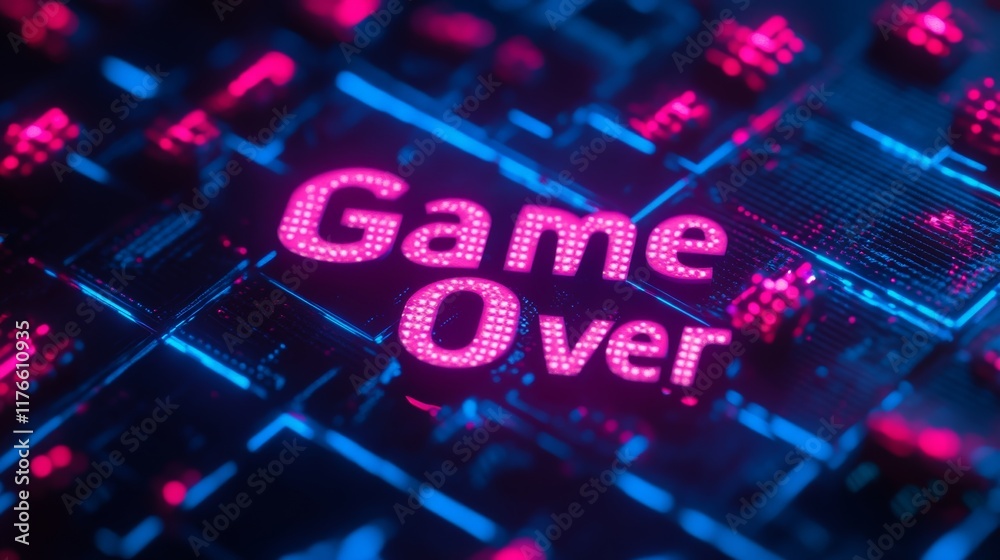 Fototapete abstract animation of game over text background.