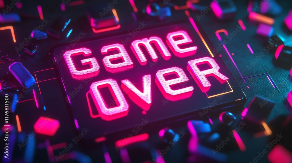 Fototapete abstract animation of game over text background.