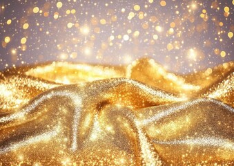 Golden Glitter On Shiny backdrop With Blurred Lights