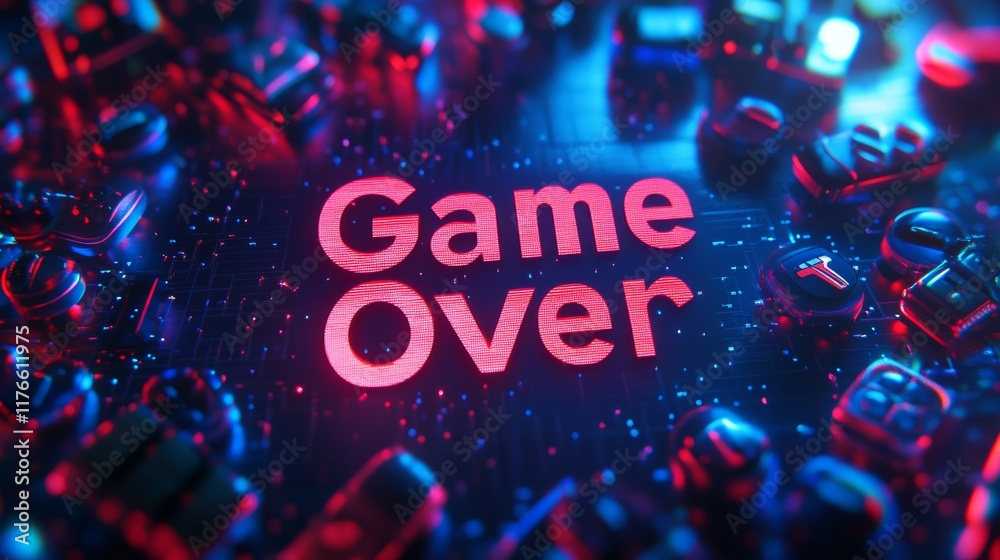 Fototapete abstract animation of game over text background.